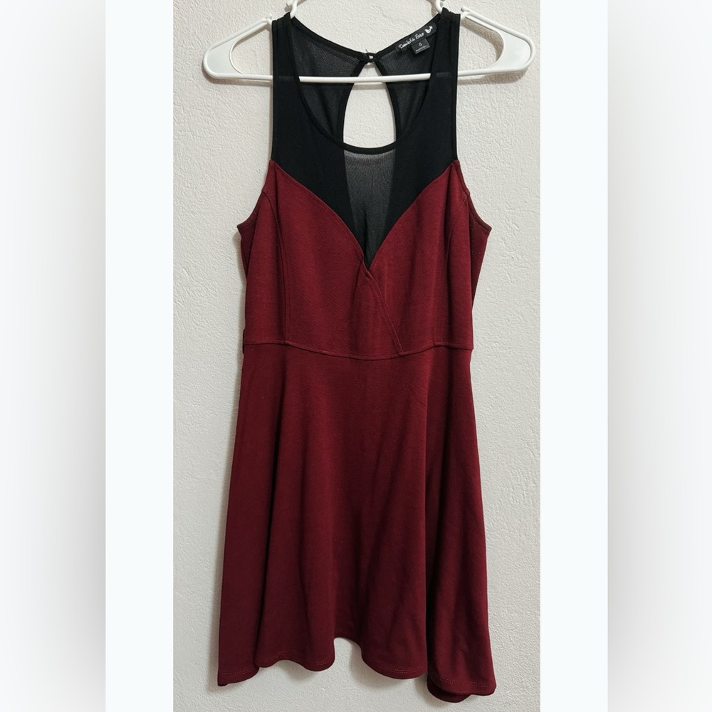 DOUBLE ZERO | Women’s BURGUNDY Mini Dress with Black Mesh | Size Small